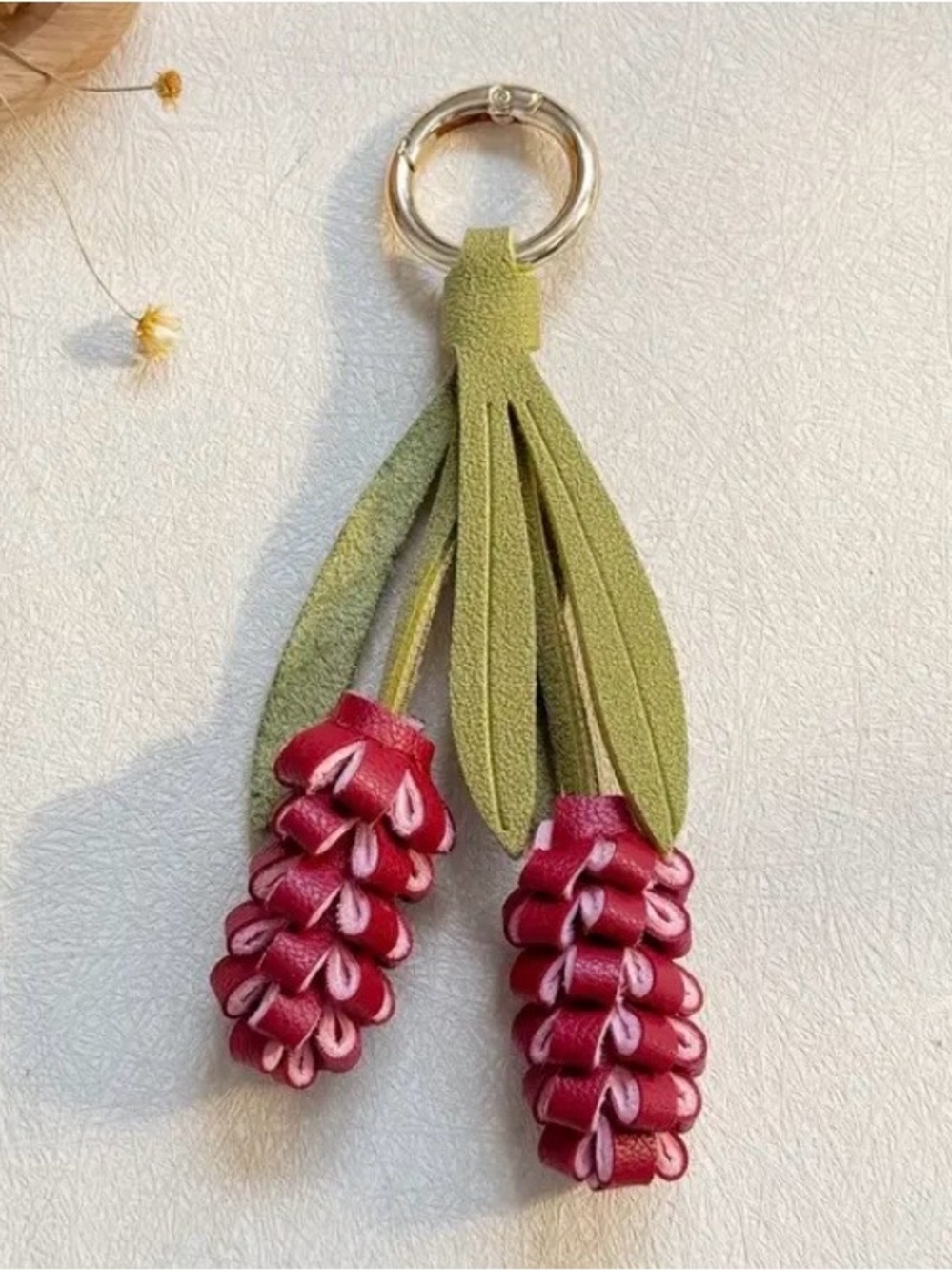 NEW Faux Leather Lavender Keychain - Olive & Red